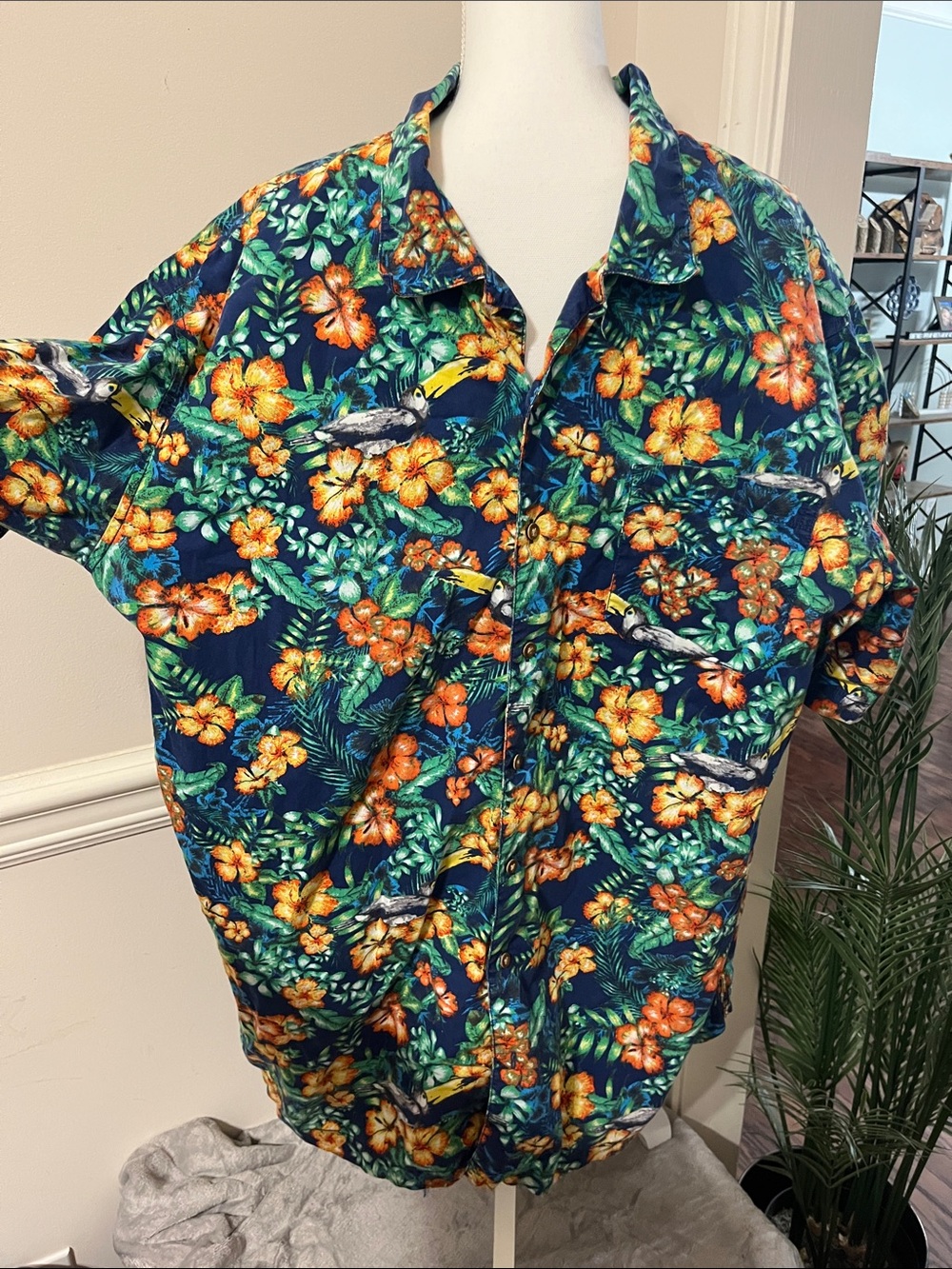 NWOT Saddlebred Tropical Button-Up Shirt Size 3XLT Big & Tall 100% cotton